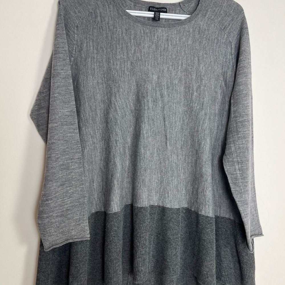 Eileen Fisher Merino Wool Colorblock Tunic Sweater – Gray (Size L)